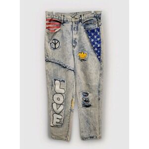 Vintage Rare 80s JouJou Acid Wash Distressed Smile Patch Jeans Sz 8? See Pics